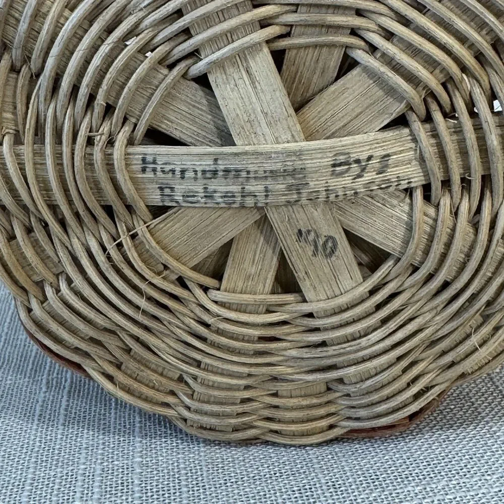 Vintage Country Farmhouse Hand Painted Apple Woven Basket 1990 90s Cottagecore